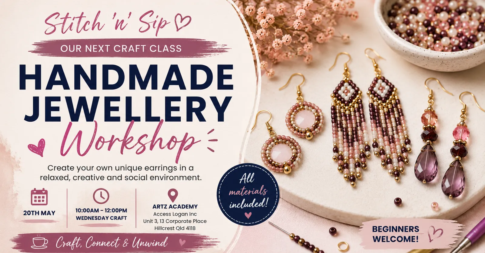 Stitch ’n’ Sip: Handmade Jewellery, May 20th 2026